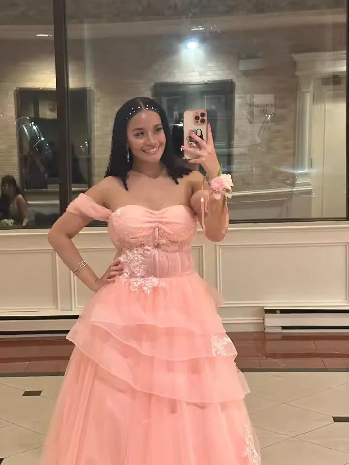 Sage Green Prom Dress Appliques Tulle Celebrity Dresses Tiered Pleat Women's Evening Dress Sweetheart Formal Gown 프롬 드