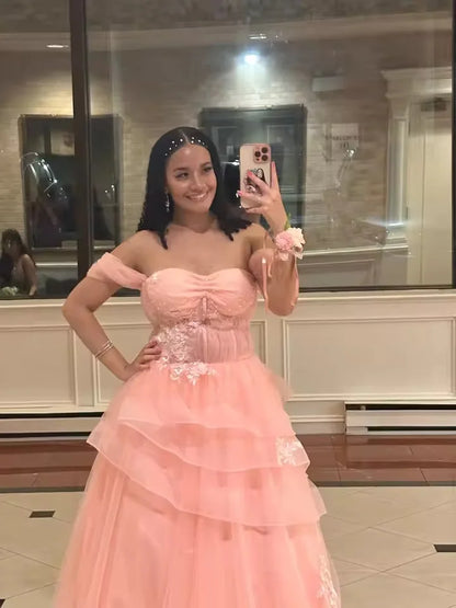 Sage Green Prom Dress Appliques Tulle Celebrity Dresses Tiered Pleat Women's Evening Dress Sweetheart Formal Gown 프롬 드