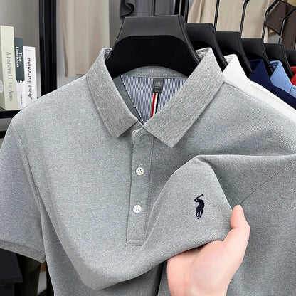 High end designer brand short sleeve polo shirt men's summer breathable trend golf pony embroidery business casual Paul T-shirt