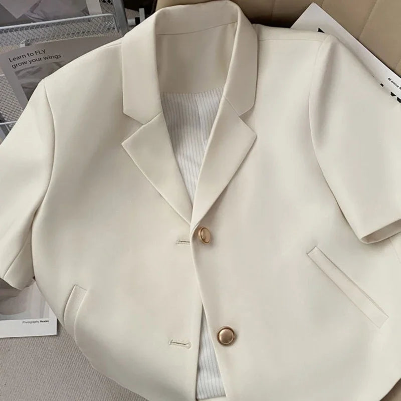 Lucyever Summer Shorts Sleeve Women's Jacket Korean Fashion Notched Neck Office Work Blazer for Women Casual Simple Suit Jackets