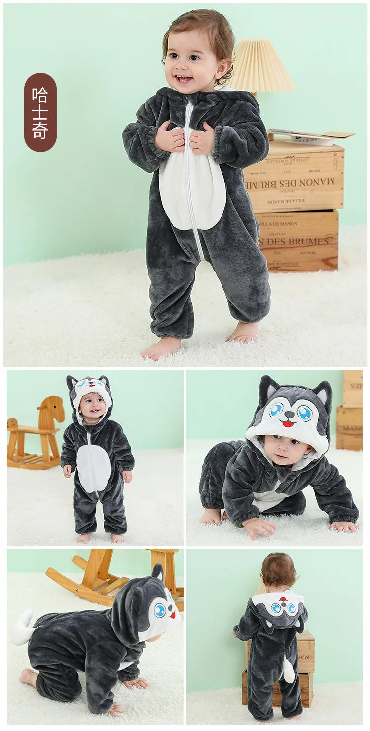 Cute Monkey Tiger Dinosaur Cosplay Costumes Boys Girls Toddler Animal Jumpsuit Baby Rompers Infant Clothes Pyjamas Kids Kigurumi