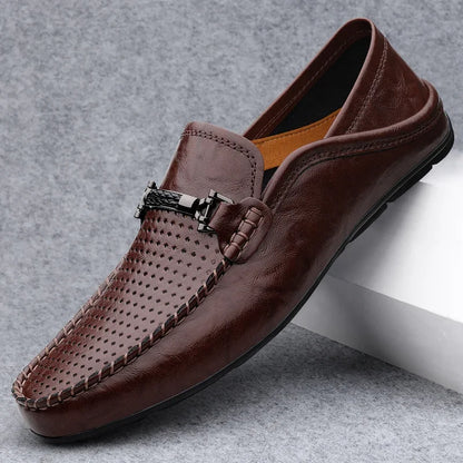 Men Casual Summer Shoes Hollow Out Breathable Men's Driving Shoes High Quality Male Business Shoes 2024 Genuine Leather Loafers
