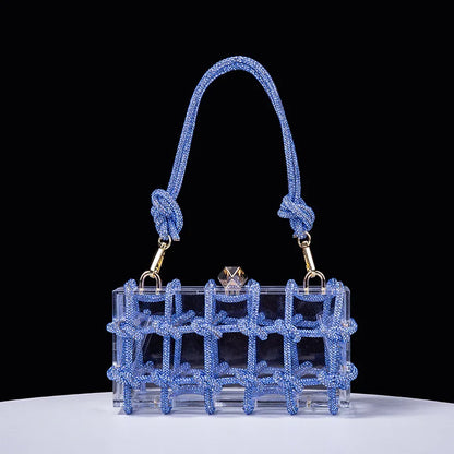 New Diamond Clear Acrylic Box Evening Clutch Bags Women Boutique Woven Knotted Rope Rhinestone Purses And Handbags Wedding Party