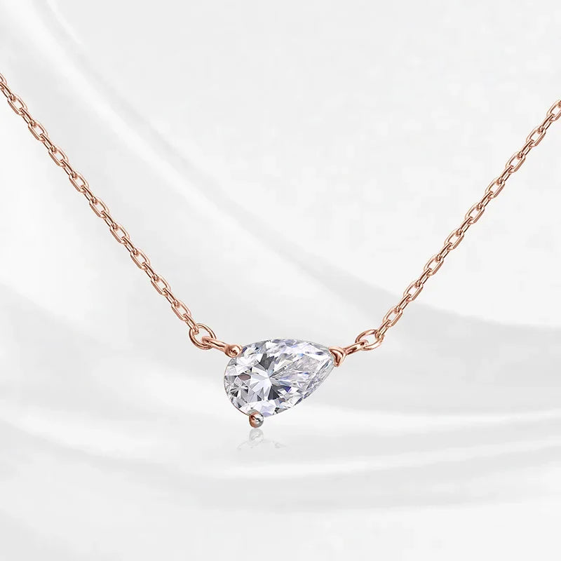 18k Plated 1CT 2CT 3CT Pear Cut Moissanite Necklace for Women Classic Lab Diamond Pendant GRA  Sterling Silver 925 Chain