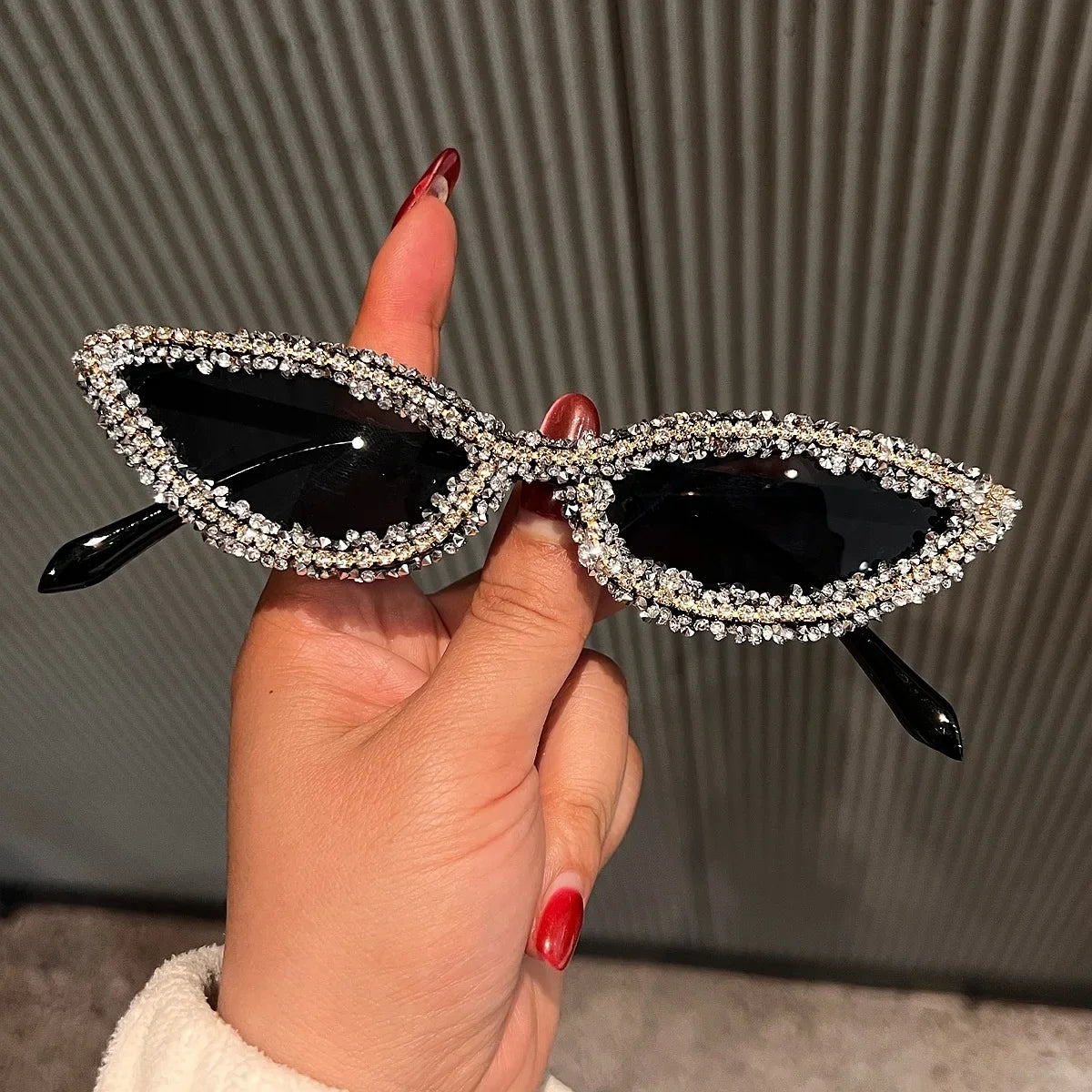 Disco Party Dance Sparkling Sunglasses Women Bling Red Rhinestone Sexy Retro Small Cat Eye Frame Shades for Club Prom UV400
