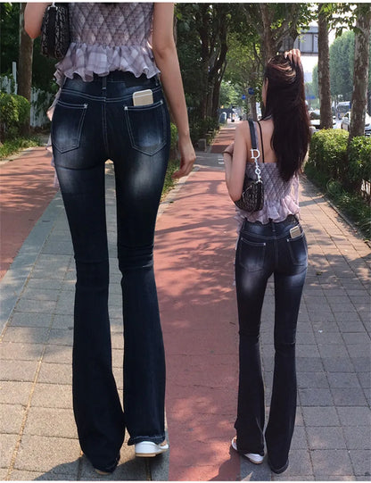 High Waist Sexy Split Denim Jeans Long Leg Lengthening Bell Bot Cotton Stretch Denim Pants for Women Spring Autumn