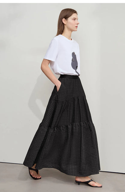 Minimalist Casual Halter Skirt Women 2025 Summer New Office Lady Solid Color Pockets Loose A line Cake Long Skirt 12542072