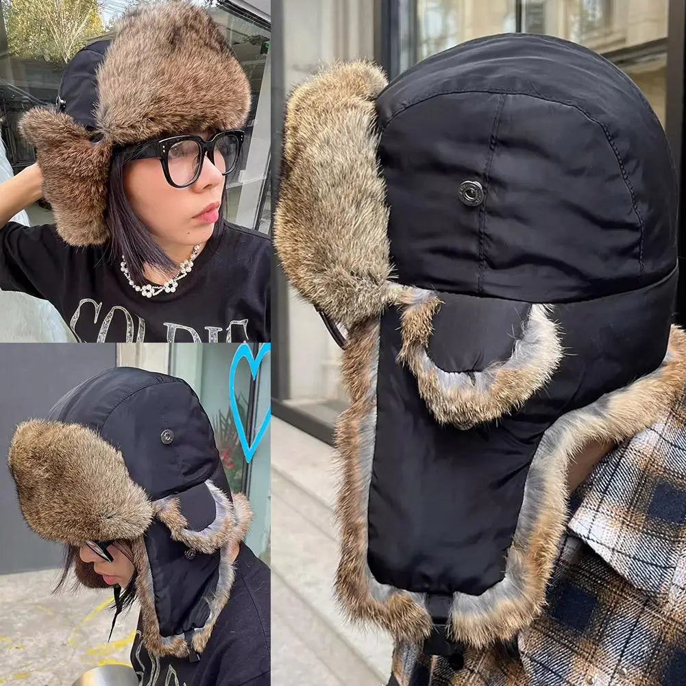 Men Women Russian Hat Trapper Bomber Hats Winter Thermal Male Caps Hat Faux Earflap Ski Lei Feng Snow Caps Outdoor Ushanka Y1D0