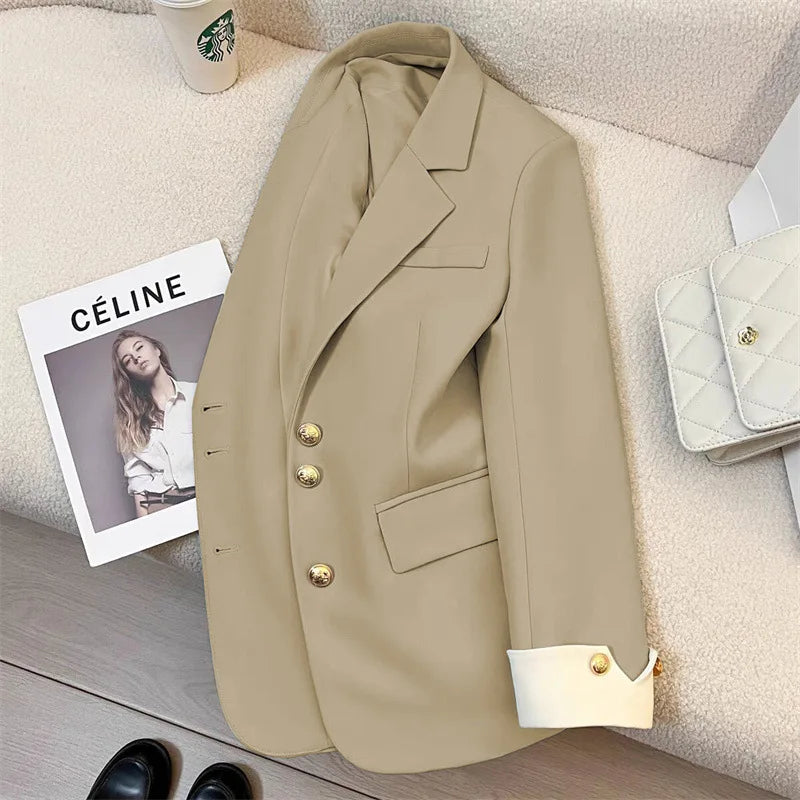 2026 New Temperament Commuting Suit Jacket Spring Autumn Women Blazers Notched Lapel Lined Design Sense Lady Suit Coats Trend