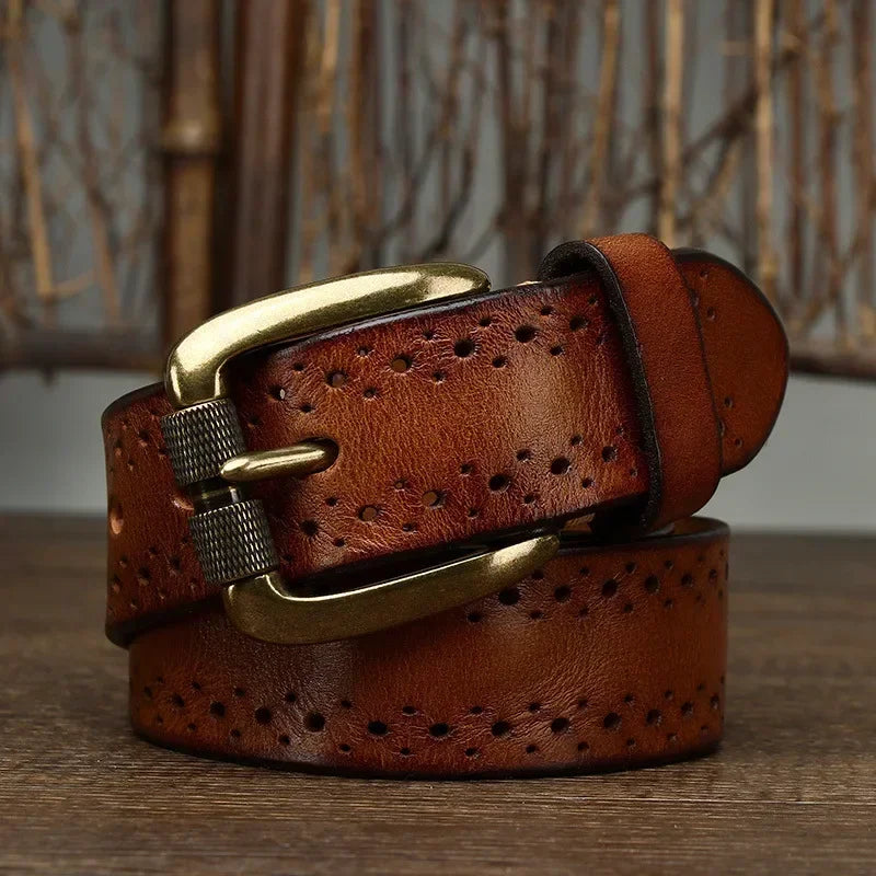 2024 Fashion Men's Belt  Genuine Leather Pure Cowhide Pin Buckle Vintage Belt for Trap Male Jeans for Man Luxury Designer