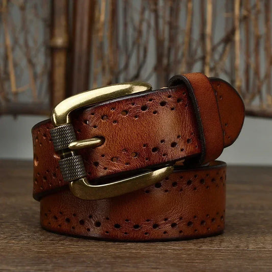 2024 Fashion Men's Belt  Genuine Leather Pure Cowhide Pin Buckle Vintage Belt for Trap Male Jeans for Man Luxury Designer