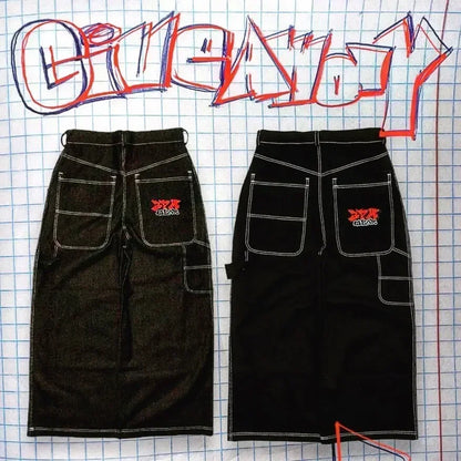 Y2k Baggy New Wexwear Stripes Black Pants Embroidered Jeans Streetwear Men Harajuku Hip Hop Women High Waist Wide Trouser