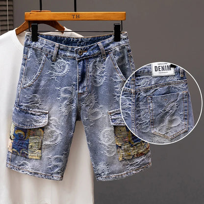 Printed Men's Clothing Denim Shorts Men Summer New Fashion Bermuda Jeans Street Wear Straight Personality Male Short Pants