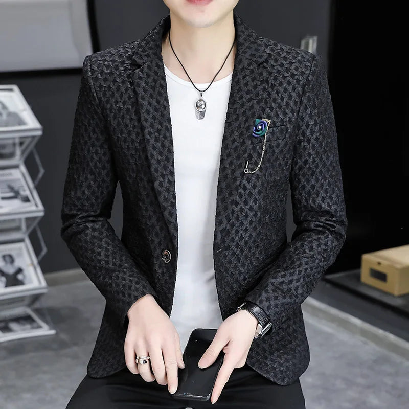 2024 Autumn New Fashion Handsome Men Business Leisure Banquet Shopping Slim-fit Korean Suit  Costume Croisé Homme  Blazer