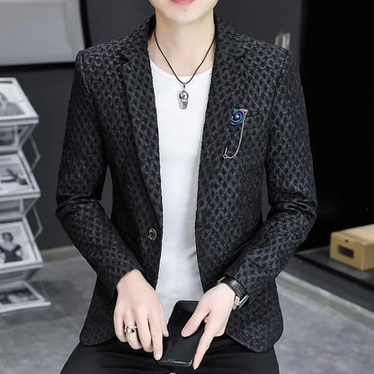 2024 Autumn New Fashion Handsome Men Business Leisure Banquet Shopping Slim-fit Korean Suit  Costume Croisé Homme  Blazer