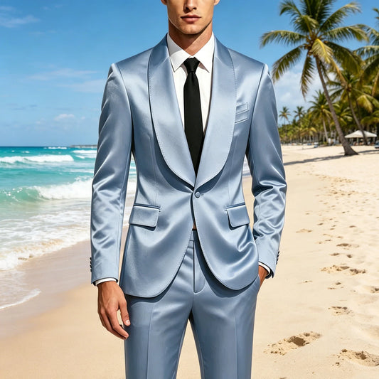Luxury Men's Satin Tuxedo Suit Shawl Lapel Slim Fit 2-Piece Blazer & Pants Set Formal Business Casual Jacket Coat for Wedding