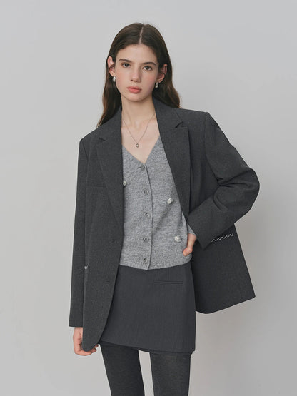 Contrast Color Line One-pocket Suit Jacket 2025 Autumn New Loose Versatile Notch Lapel Jacket 25FS13150