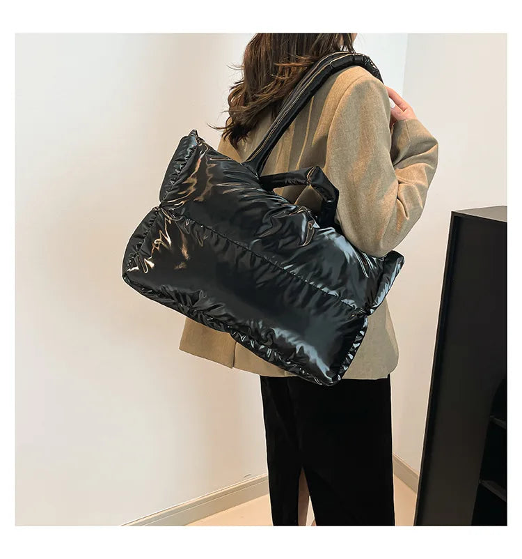 Fashion Large Capacity Puffer Shoulder Bags Padded Women Handbags Casual Nylon Quilted Big Tote Bag Warm Winter Shopper Purses