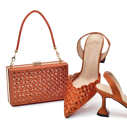 New Arrival Nigeria Women Designer Shoes and Bags Decorated with Rhinestone Wedding Italian Shoes Bag Set Pumps Women Luxury