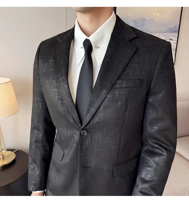 High Quality Jacquard Suit Jacket for Men 2025 Fashion Korean Style Slim Fit Business Casual Wedding Social Dress Coats 4XL-M