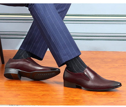 Top Layer Cowhide Shoes Men's Shoes Genuine Leather Business Dress Shoes Men British Pointed Toe Formal Slip-On Shoes