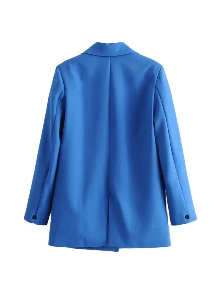 Women Chic Office Lady Double Breasted Blazer Vintage Coat Fashion Notched Collar Long Sleeve Ladies Outerwear Stylish Tops