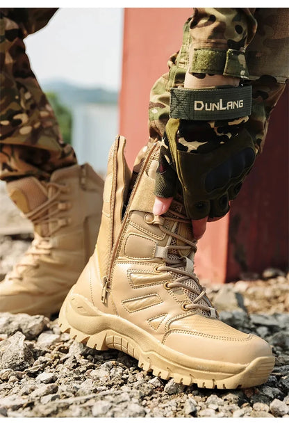 High Quality Men's Brand High-Top Leather Boots Breathable Desert Combat Men's Boots Outdoor Shoes Non-slip Hiking Ankle Boots