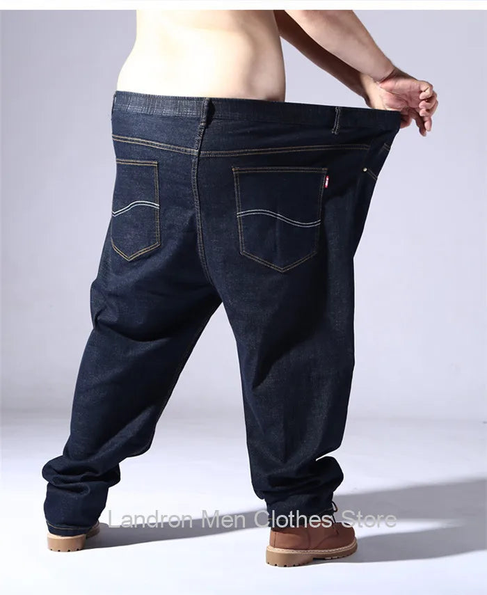 200KG Extra Large Jeans Men Blue 8XL 7XL 6XL 5XL Plus Size Denim Big Straight Elastic Trousers Black Stretched High Waist Pants