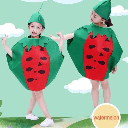 1Set Children Cosplay Fruit Veggie Costume Funny Holiday Party Cute Clothes Suit Children Performance Overclothes Stage Costume