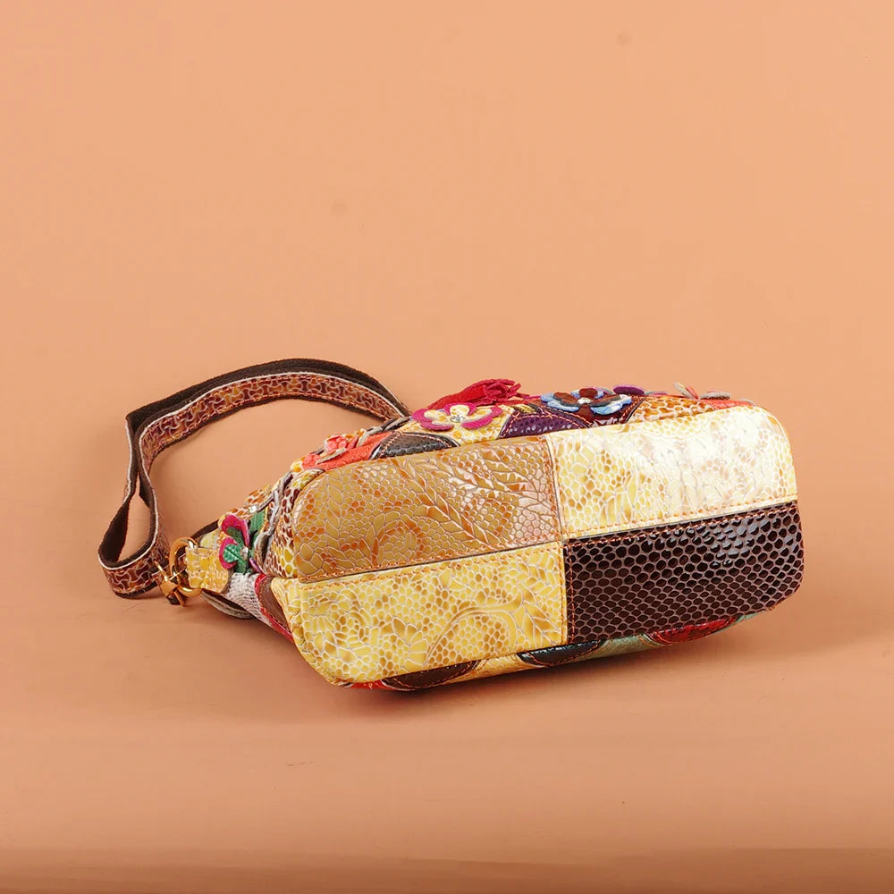 Multi-color snake pattern splicing tassel genuine leather cowhide bag shoulder women's bag personalized casual women's small bag
