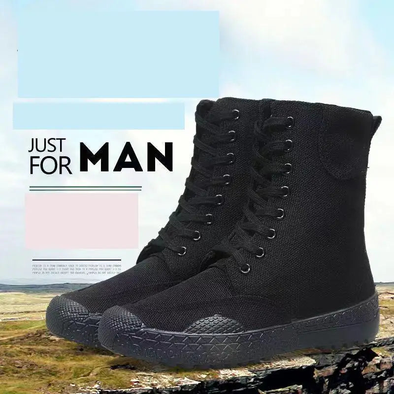 36-46 Mens Boots Spring Autumn Male Canvas Botas Lace-Up Shoes High Top Booties Solid Color Zapatos Ankle Motorcycle Footwear Y3