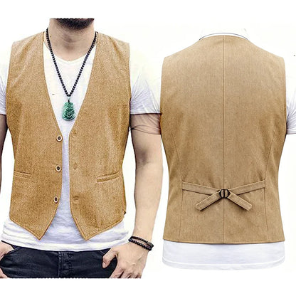 Mens Suit Vest Men's Summer Cotton Linen Waistcoat Slim Fit V Neck Sleeveless Vest Breathable Lightweight Casual Suit Vest with