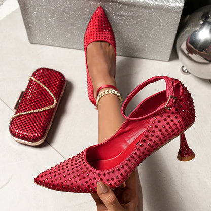 Elegant Italian Design Green Heels and Rhinestone Handbag Set for Nigerian Women - Perfect for Weddings and Parties