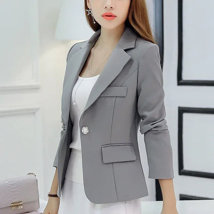 Women Korea Blazer 2025 Formal Slim Black Blazers Office Lady Work Suit Pockets Jackets Coat Female Casual Short Blazer Femme