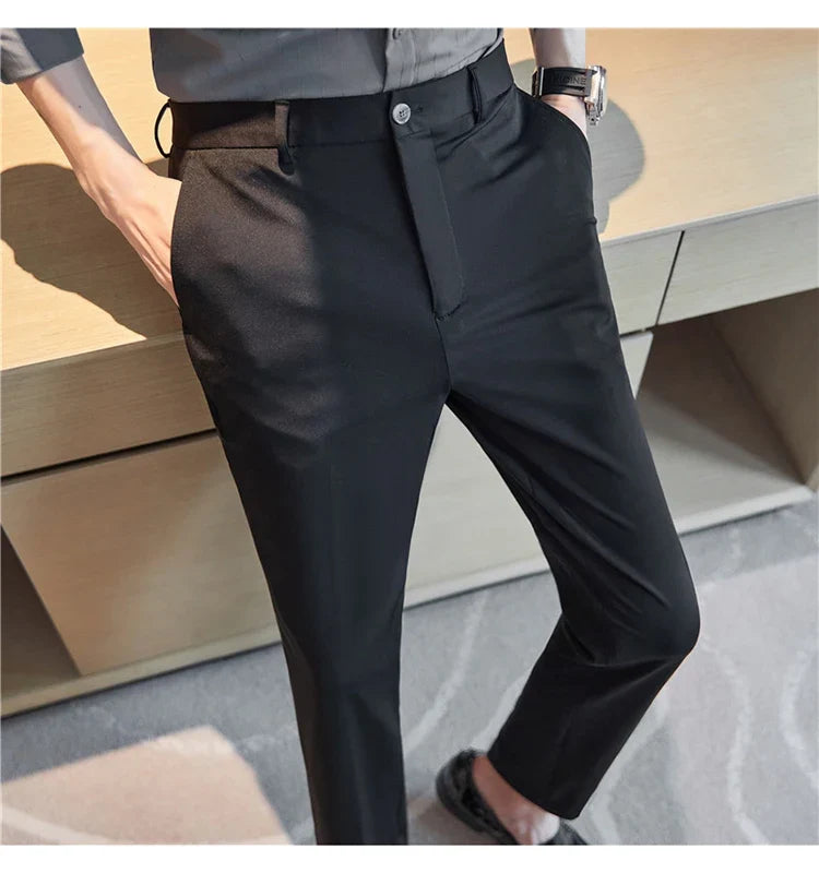 Mens Dress Pants Trousers 2025 Summer New Thin Breathable Solid Casual High Elastic Slim Fit Suit Pants Streetwear Men Clothing