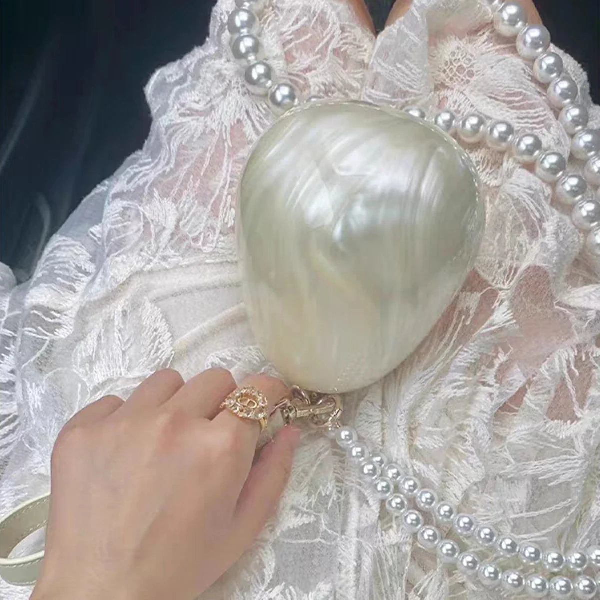 Women Acrylic mini egg bag cute pearl Evening Clutch Bag with beaded strap For Wedding Party Luxury purse And Handbag Designer