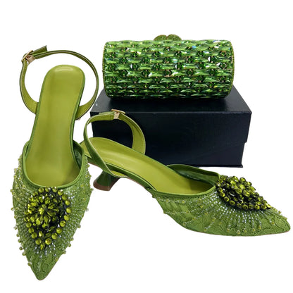 Italian Designer Evening Shoes With Clutch Bag Set for African Wedding and Bridal Occasions Lace Embroidered Beads Women's Shoes