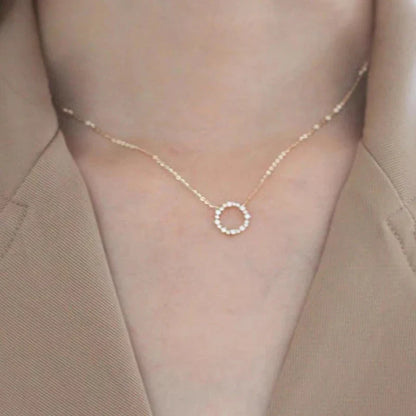 100% S925 Sterling Silver Plated 18K Gold Necklace with Full Diamond Circle Style Japanese and Korean K Gold Collar Chain