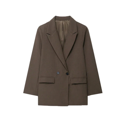Women's Double-Breasted Solid Color Blazer Coat Long Sleeve Office Wear for Spring Autumn Winter Old Money Style