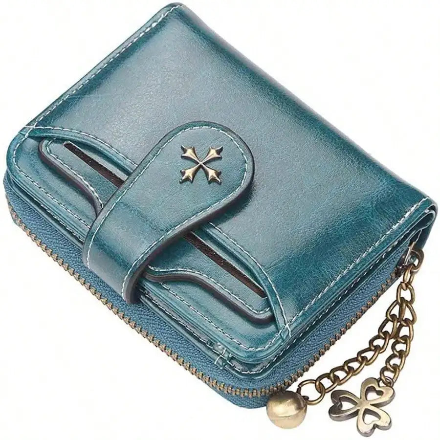 Women’s Retro Small Wallet – Mini Leather Credit Card Holder, Double-Fold Design with Zipper, Compact Aesthetic Wallet
