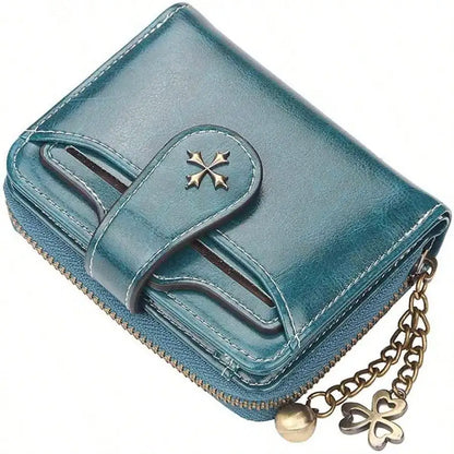 Women’s Retro Small Wallet – Mini Leather Credit Card Holder, Double-Fold Design with Zipper, Compact Aesthetic Wallet
