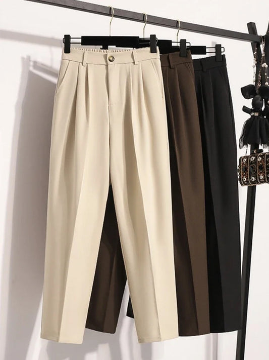 Plus Size Pants Woman 2026 Spring Autumn New Arrival High Waist Suit Pants High Quality Korean Style Straight Trousers