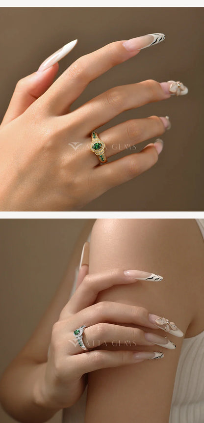S925 Silver Lab Zambian Emerald Ring with White Zircon For Women Wedding Band Vintage Anniversary Luxury Gifts Jewelry