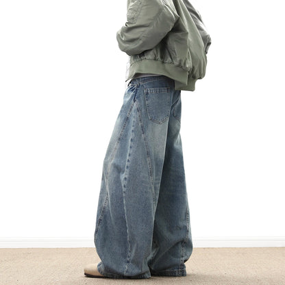 Wide Leg Denim Pants Male Loose Cowboy Mopping Trousers Baggy Men's Jeans Fashion Handsome Washed Streetwear Casual