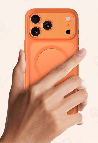 Magnetic Business Simplicity Shockproof Orange Bumper Camera Button Case For iPhone 17 16 15 14 Pro Max Clear Cover For Magsafe