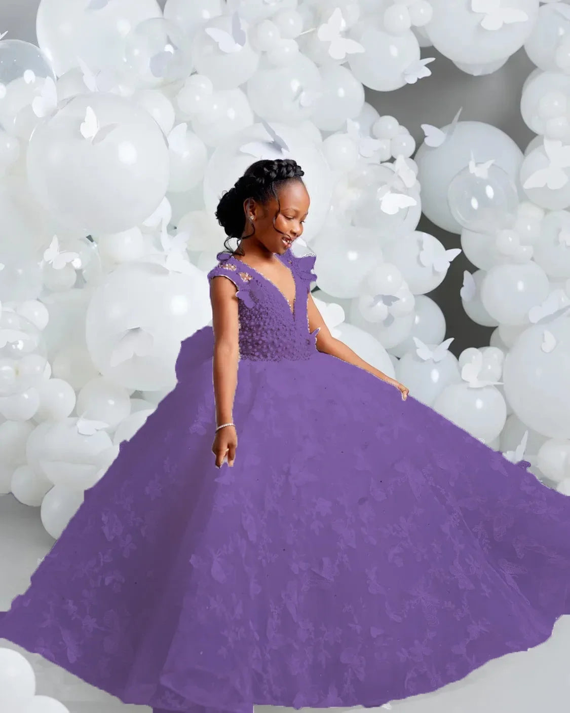 White Flower Girl Dresses for Wedding Butterfly Appliques Pearl Floor Length Girl Kids Birthday Party First Holy Communion Gown