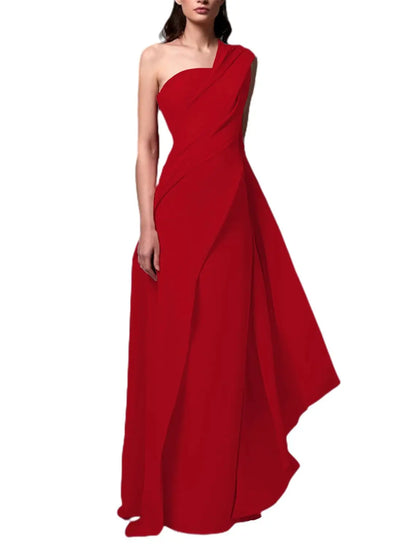 Red One Shoulder Prom Dresses Elegant Spandex Sleeveless Pleats Floor Length Evening Dresses 2025 Wedding Guest Dress Customized