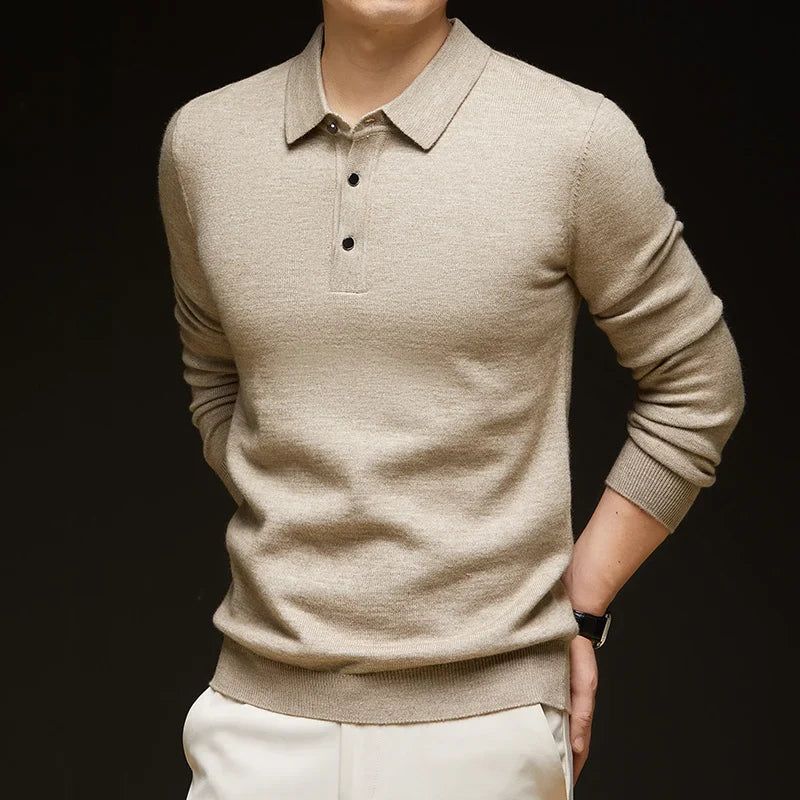 Fashion Autumn And Winter New Cashmere Sweater Men's High Quality Pullover Casual Loose POLO Knitted Bottom Shirt Jacket Shirt
