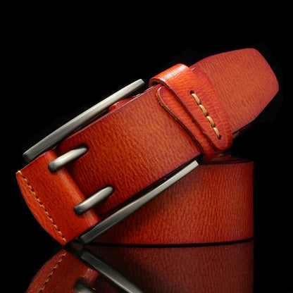 4 CM Width Fashion British Style Double Pin Buckle High Quality Genuine Leather Belt For Men Casual Jeans Waistbands Strap