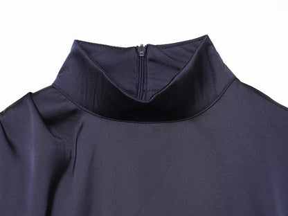 Satin dresses women's clothing fashion back zip hem lace patchwork slit sexy nightclub mini dress chic French Evening